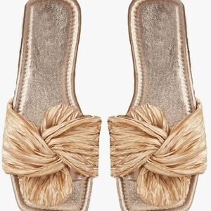 Women's Metallic Gold Knot Slide Sandals